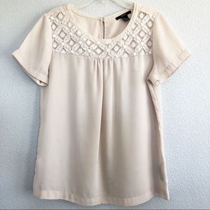 Forever 21 Cream Beige Floral Beaded Top Sz Small